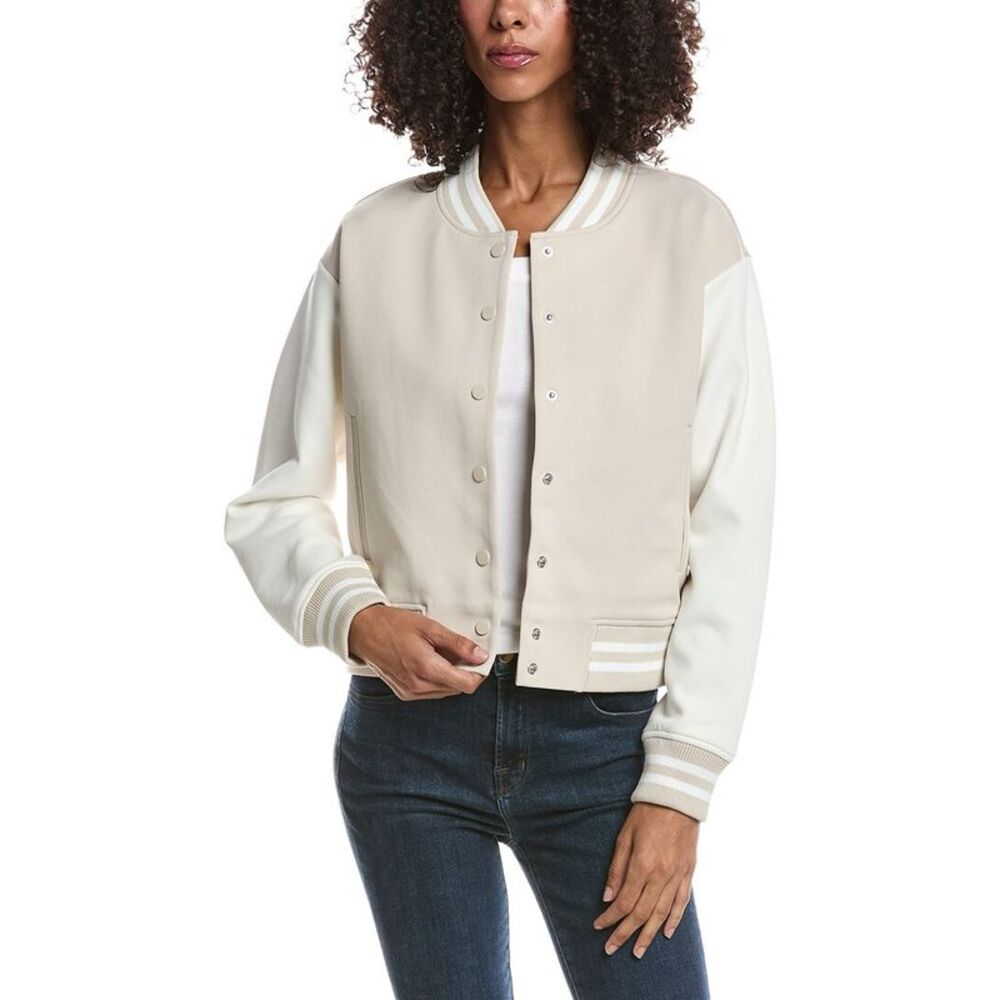Bernardo Womens  Ponte Varsity Jacket, Tan